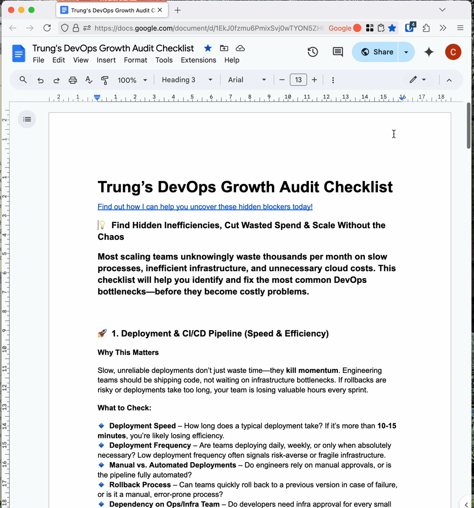 scrolling gif of devops growth audit list from Trung Nguyen